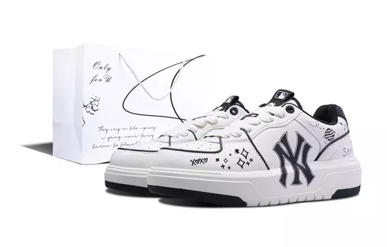 Кроссовки MLB Chunky Liner Skateboard Shoes Unisex Low-Top Black White, черный/белый