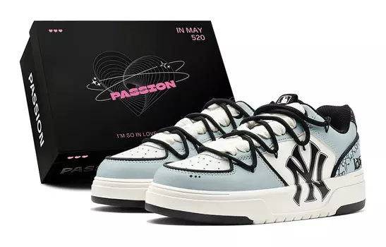 Кроссовки MLB Chunky Liner Skateboarding Shoes Unisex Low-top White, голубой