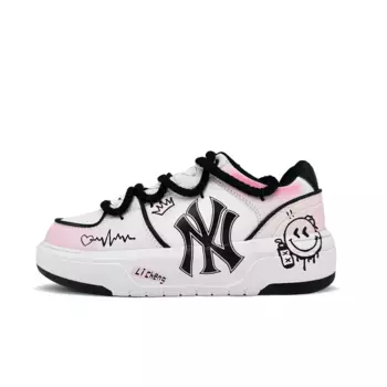 Кроссовки MLB Chunky Liner Skateboarding Shoes Unisex Low-top Pink White Black, черный