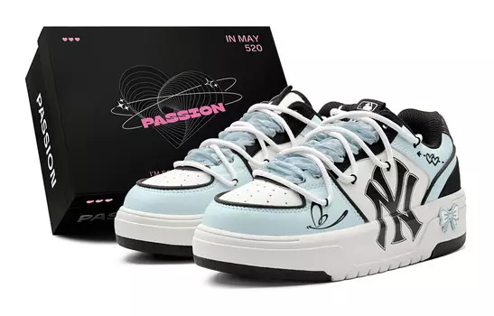 Кроссовки MLB Chunky Liner Skateboarding Shoes Unisex Low-top White, голубой