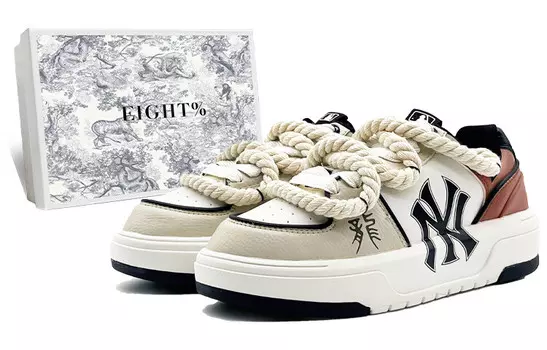 Кроссовки MLB Chunky Liner Skateboarding Shoes Unisex Low-top Beige/red/white, темно-красный