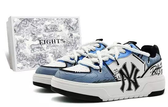 Кроссовки MLB Chunky Liner Skateboarding Shoes Unisex Low-top White/blue-gray/cyan, синий