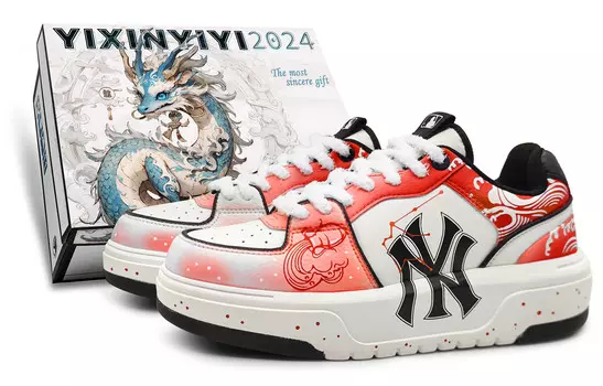 Кроссовки MLB Chunky Liner Skateboarding Shoes Unisex Low-top Black/white, красный