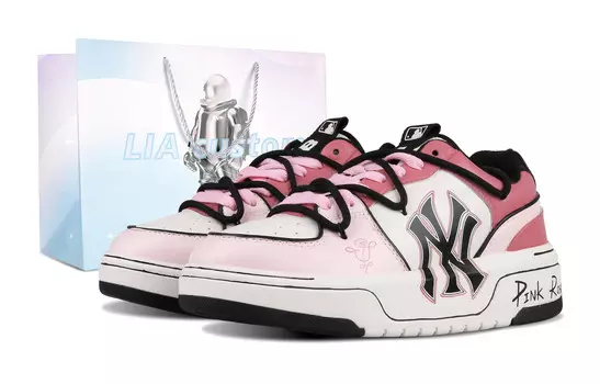 Кроссовки MLB Chunky Liner Skateboarding Shoes Unisex Low-top Black, розовый