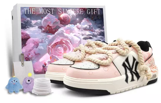 Кроссовки MLB Chunky Liner Skateboarding Shoes Unisex Low-top White/black, розовый