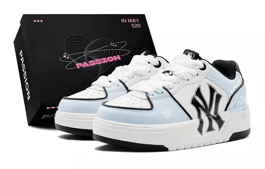 Кроссовки MLB Chunky Liner Skateboarding Shoes Unisex Low-top White, голубой