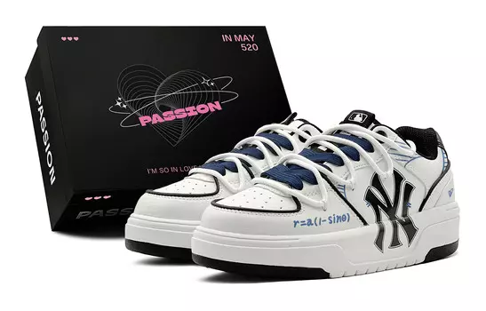 Кроссовки MLB Chunky Liner Skateboarding Shoes Unisex Low-top White, голубой