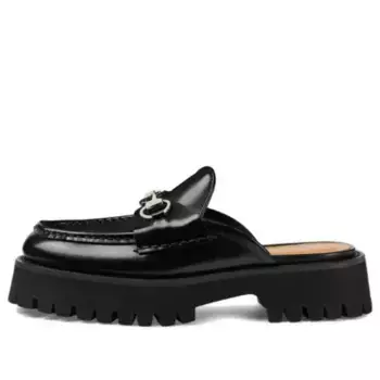 Кроссовки mule with horsebit 'black leather' Gucci, черный