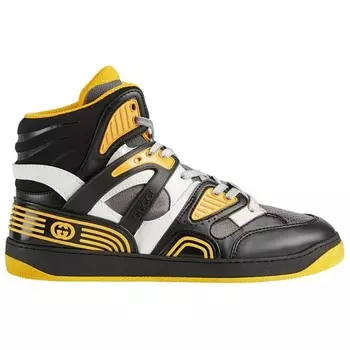 Кроссовки мужские Gucci Basket Vintage Basketball, черный / белый / желтый
