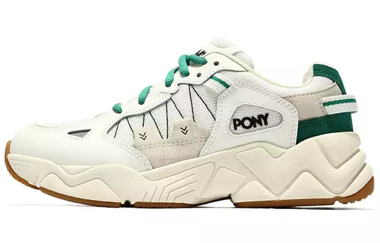 Кроссовки мужские массивные низкие белые/зеленые Pony