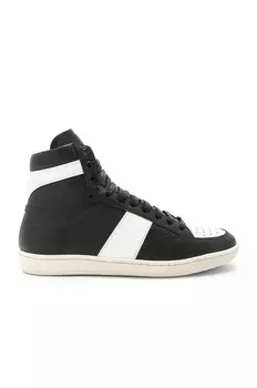Кроссовки мужские Signature Court Classic SL/10H Leather High Top Sneakers Saint Laurent, цвет Black & White