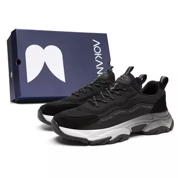 Кроссовки мужские толстые низкие Aokang, цвет Black Gray [Standard Sports Shoe Size]