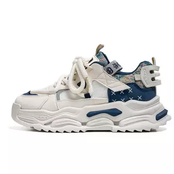 Кроссовки мужские толстые низкие Hackbuteer, бежевый/синий