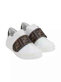 Кроссовки на липучках с узором Zucca Fendi Kids, белый