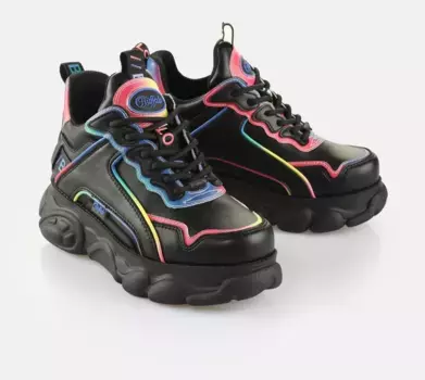 Кроссовки на платформе Buffalo "CLD CHAI", повседневная обувь, массивные кроссовки, туфли на шнуровке с яркими акцентами, черный