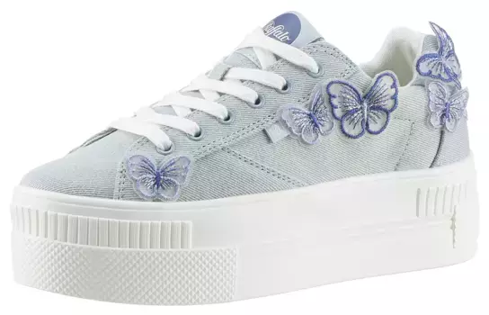 Кроссовки на платформе Buffalo с аппликациями-бабочками, повседневная обувь, полуботинки, туфли на шнуровке, синий