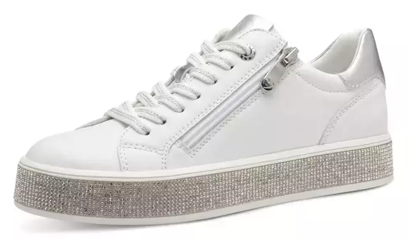 Кроссовки на платформе MARCO TOZZI, со стразами на платформе, повседневная обувь, полуботинки, туфли на шнуровке, серебристый