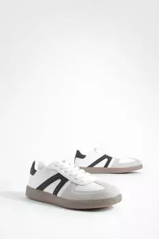 Кроссовки на плоской подошве Contrast Panel Gum Sole Trainers boohoo, белый