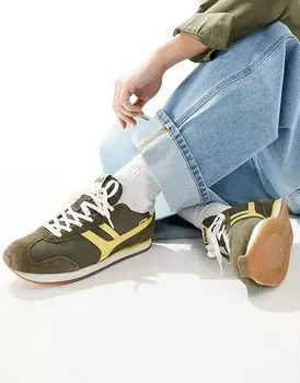 Кроссовки на резиновой подошве в стиле ретро зеленого цвета Pull&Bear