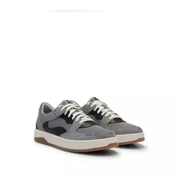 Кроссовки на шнуровке из искусственной кожи и замши Hugo, цвет Light Grey