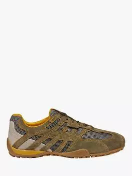Кроссовки на шнуровке из оригинальной замшевой смеси snake Geox, цвет Military/Dark Grey