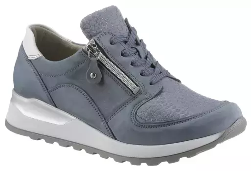 Кроссовки на танкетке Waldlufer "HIROKO-SOFT", ортопедические характеристики, ширина H, повседневная обувь, полуботинки, туфли на шнуровке, джинсовый