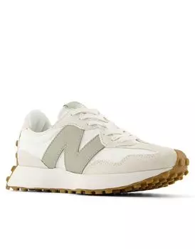 Кроссовки New Balance 327 белого и бежевого цвета со светло-зелеными деталями