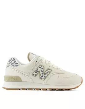 Кроссовки New Balance 574 белого цвета с леопардовым принтом