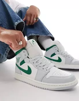 Кроссовки Nike Air 1 белого и зеленого цвета Jordan