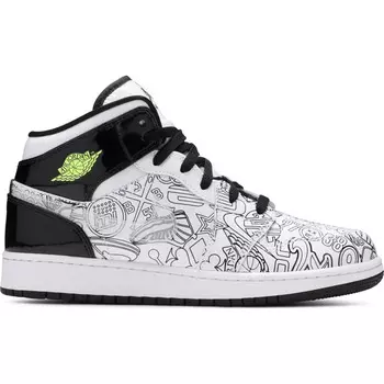 Кроссовки Nike Air Jordan 1 Mid SE GS, белый/черный/зеленый