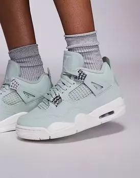 Кроссовки Nike Air Jordan 4 Retro зеленого и серебристого цветов