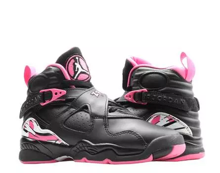 Кроссовки Nike Air Jordan 8 Retro (GS) черные/белые-Pinksicle для больших девочек 580528-006