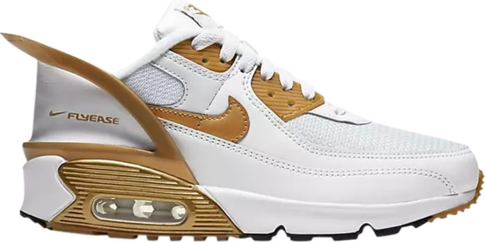 Кроссовки Nike Air Max 90 FlyEase GS 'Metallic Gold', белый