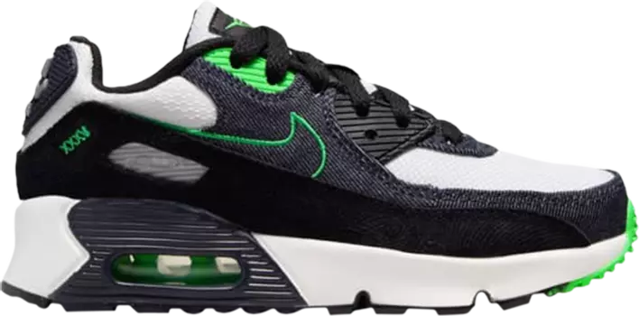 Кроссовки Nike Air Max 90 Leather SE PS 'Black Scream Green', черный