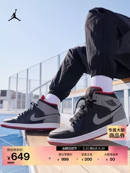 Кроссовки Nike Jordann AJ1, черный/серый/красный/белый
