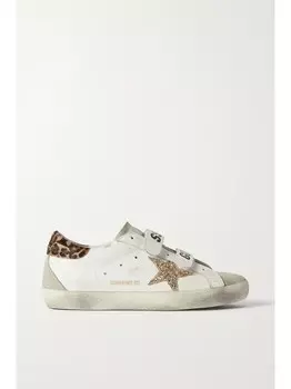 Кроссовки Old School из блестящей кожи и замши с подстриженными волосами в стиле пони Golden Goose, белый
