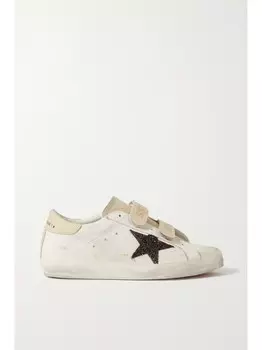 Кроссовки Old School из блестящей кожи и замши с потертостями Golden Goose, белый