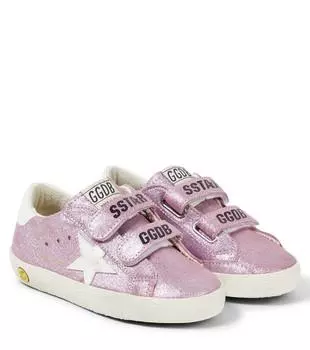Кроссовки Old School из металлизированной замши Golden Goose Kids, цвет pink/white