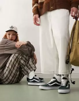 Кроссовки Old Skool Color Tee в темно-зеленом цвете Vans