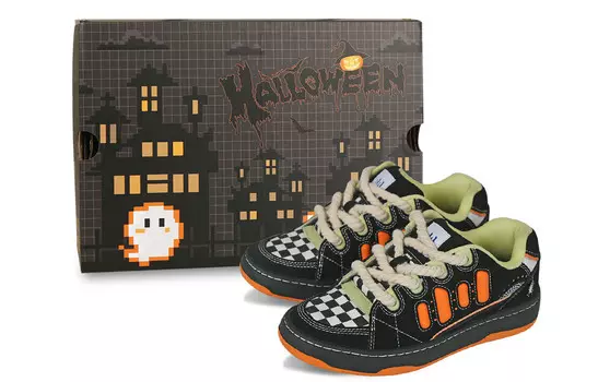 Кроссовки ollieskate Spin Skateboarding Shoes Unisex Low-top Black/green/orange, черный/оранжевый/зеленый/белый