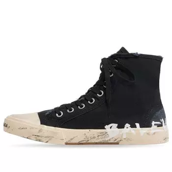 Кроссовки paris high top sneakers 'black destroyed cotton and white rubber with graffiti' Balenciaga, черный