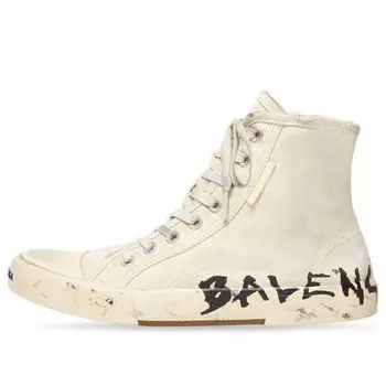 Кроссовки paris high top sneakers 'white destroyed cotton and white rubber with graffiti' Balenciaga, белый