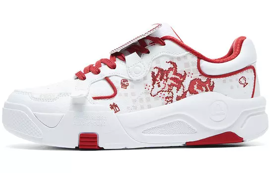 Кроссовки PEAK Guochuang Series Skateboarding Shoes Women's Low-top Big White Dark Red, белый/темно-красный