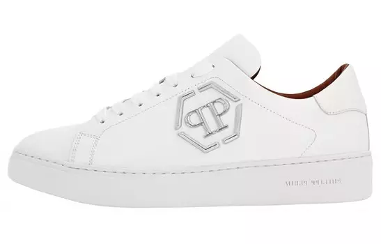 Кроссовки PHILIPP PLEIN Logo-plaque Leather Sneakers, белый