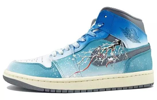 Кроссовки по индивидуальному заказу Jordan Air Jordan 1, ветронепроницаемые, SDS, новогодняя тема, мультяшная ручная роспись, модные высокие баскетбольные кроссовки в стиле ретро, мужские сине-белые, Blue