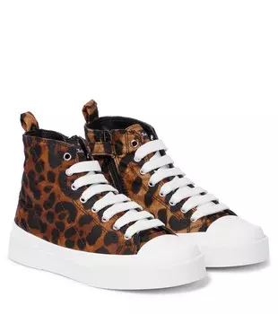 Кроссовки portofino из парусины с леопардовым принтом Dolce&Gabbana, коричневый