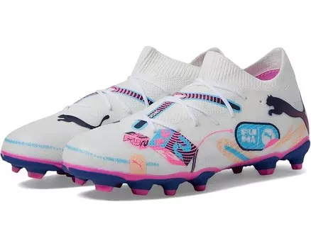 Кроссовки PUMA Kids Future Match Volume Up Firm Artificial Ground, цвет Puma White/Luminous Blue/Poison Pink/Fizzy Melon