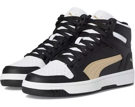 Кроссовки PUMA Kids Rebound Layup Mid, цвет Puma Black/Puma Gold/Puma White