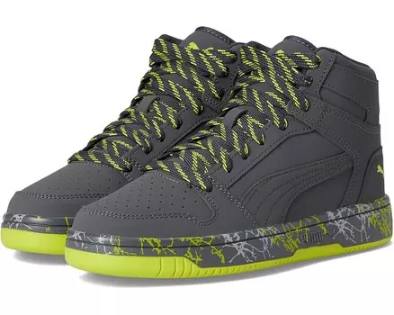 Кроссовки PUMA Kids Rebound Layup Mid, цвет Strong Gray/Strong Gray/Lime Smash