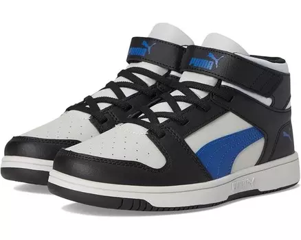 Кроссовки PUMA Kids Rebound Layup Mid Hook And Loop, цвет Cool Light Gray/Blazing Blue/Puma Black